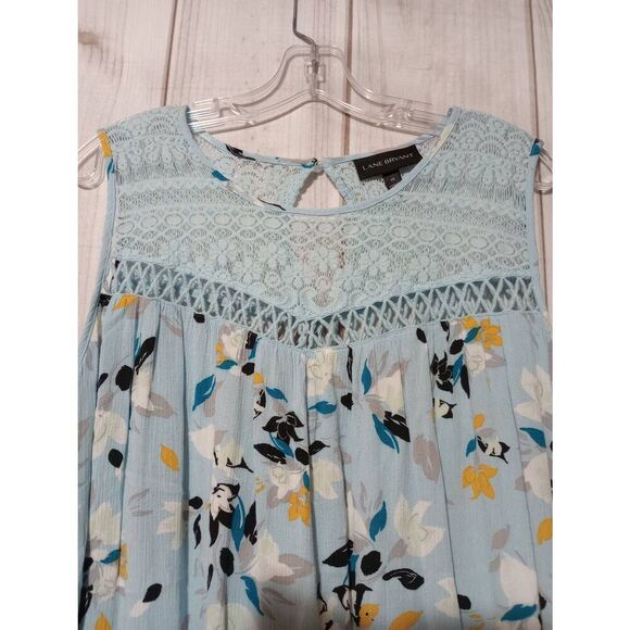 Lane Bryant Shirt Ladies‎ 20 Blue Floral Sleeveless Lace Flowy - Picture 3 of 8